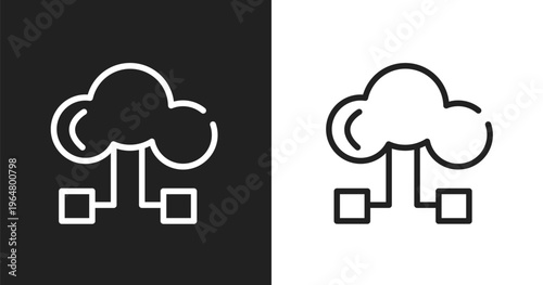 Hosting download icon. Linear black, white icon from cloud computing collection. Outline hosting download vector. Thin line symbol isolated on white and black background