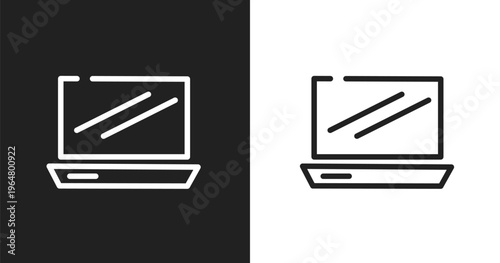 Laptop frontal opened view icon. Linear black, white icon from modern screen collection. Outline laptop frontal opened view icon vector. Thin line symbol for use on web and mobile apps, logo, print