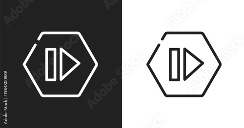 Forward media step icon. Linear black, white icon from computer and media collection. Outline forward media step vector. Thin line symbol isolated on white and black background