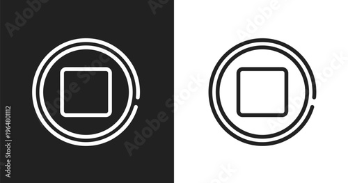 Media stop button icon. Linear black, white icon from computer and media collection. Outline media stop button vector. Thin line symbol isolated on white and black background
