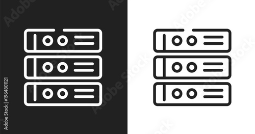 Rack servers icon. Linear black, white icon from computer and media collection. Outline rack servers vector. Thin line symbol isolated on white and black background