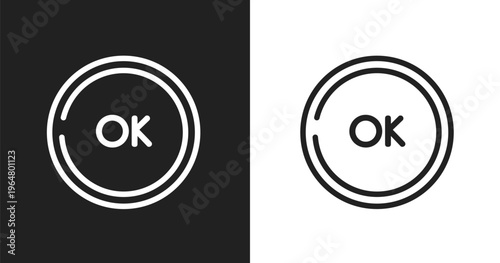 Ok button icon. Linear black, white icon from computer and media collection. Outline ok button vector. Thin line symbol isolated on white and black background