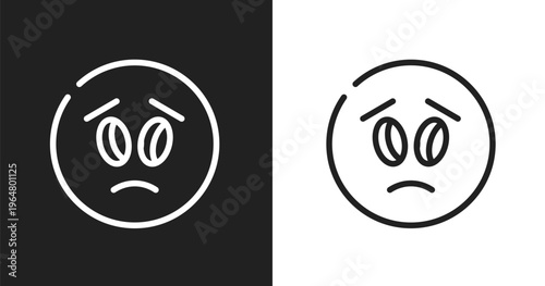 Frown emoticon icon. Linear black, white icon from computer and media collection. Outline frown emoticon vector. Thin line symbol isolated on white and black background