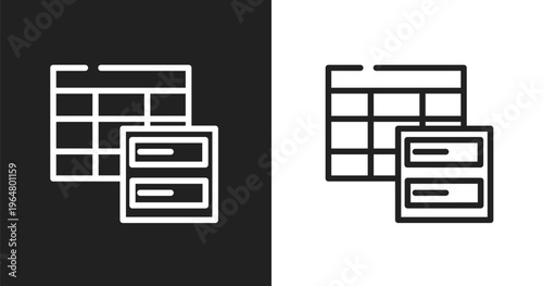 Data spreadsheet icon. Linear black, white icon from computer and media collection. Outline data spreadsheet vector. Thin line symbol isolated on white and black background
