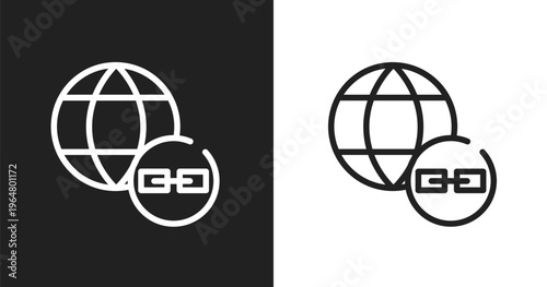 Earth link icon. Linear black, white icon from computer and media collection. Outline earth link vector. Thin line symbol isolated on white and black background