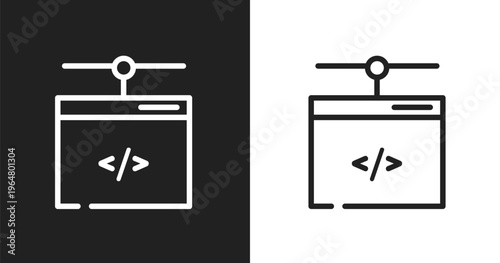 Network administration icon. Linear black, white icon from computer icons collection. Outline network administration vector. Thin line symbol isolated on white and black background