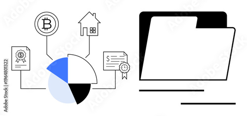 Financial planning, cryptocurrency tracking, real estate investments, certification management, data analysis, and digital file organization. A pie chart linked to Bitcoin, housing, and documents