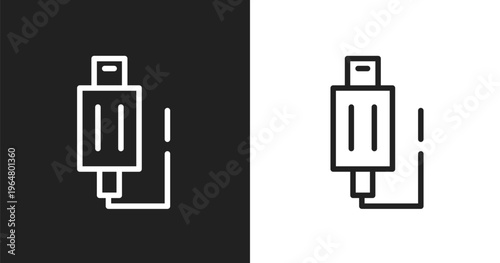 Usb plug icon. Linear black, white icon from computer and media collection. Outline usb plug vector. Thin line symbol isolated on white and black background
