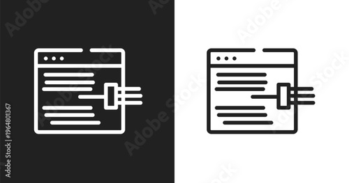Code injection icon. Linear black, white icon from cyber crimes collection. Outline code injection vector. Thin line symbol isolated on white and black background