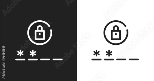 Passwords icon. Linear black, white icon from cyber crimes collection. Outline passwords vector. Thin line symbol isolated on white and black background