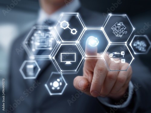 Business Professional Interacts With Digital Technology in a Modern Setting