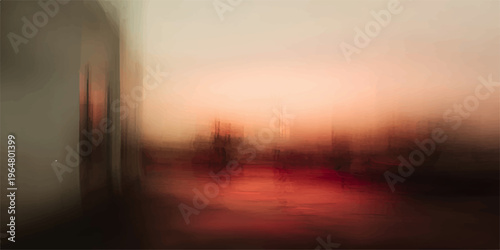 Captured dusk sky over blurred landscape creating a sense of movement. The warm color palette creates an alluring and mysterious atmosphere. 