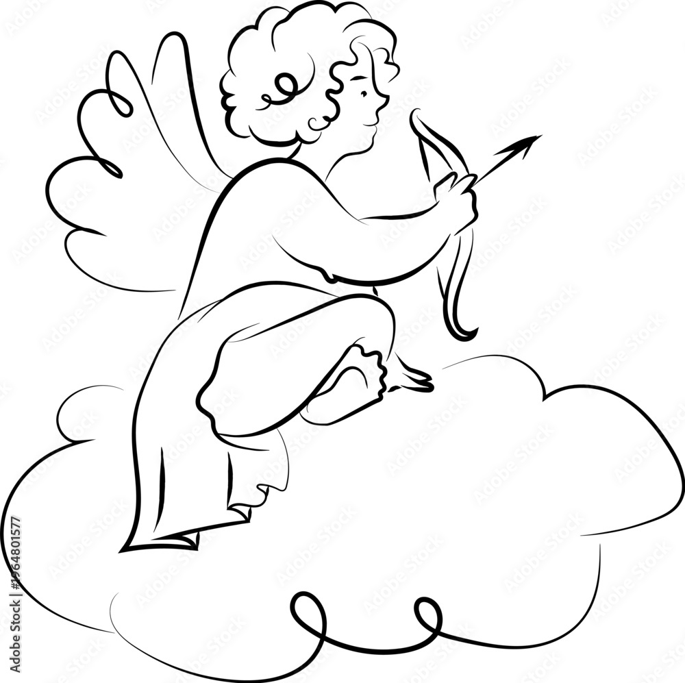 Fototapeta premium Cupid Aiming Bow Line Art