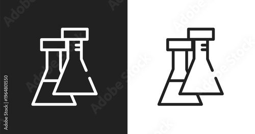 Flasks icon. Linear black, white icon from nerd collection. Outline flasks vector. Thin line symbol isolated on white and black background