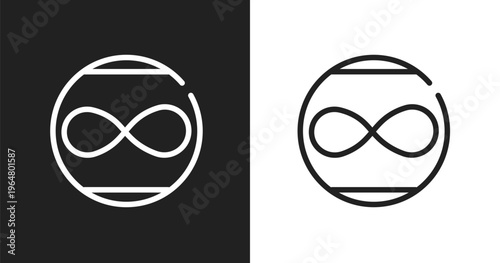 Unlimited icon. Linear black, white icon from big data collection. Outline unlimited vector. Thin line symbol isolated on white and black background