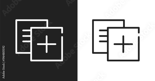 Duplicate icon. Linear black, white icon from big data collection. Outline duplicate vector. Thin line symbol isolated on white and black background