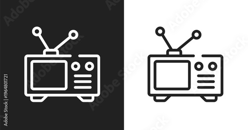 Old tv icon. Linear black, white icon from television collection. Outline old tv vector. Thin line symbol isolated on white and black background