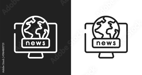 World news icon. Linear black, white icon from television collection. Outline world news vector. Thin line symbol isolated on white and black background