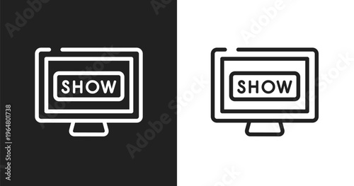 Tv show icon. Linear black, white icon from television collection. Outline tv show vector. Thin line symbol isolated on white and black background