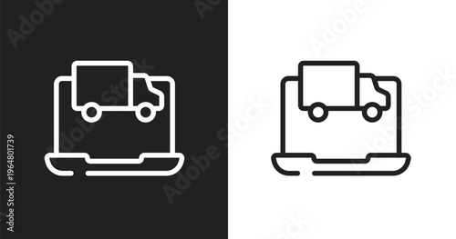 Online tracking icon. Linear black, white icon from digital services collection. Outline online tracking vector. Thin line symbol isolated on white and black background