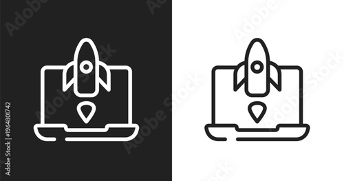 Missile icon. Linear black, white icon from web and hacker collection. Outline missile vector. Thin line symbol isolated on white and black background
