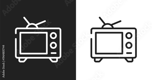 Broadcasting icon. Linear black, white icon from television collection. Outline broadcasting vector. Thin line symbol isolated on white and black background