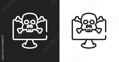 Crime icon. Linear black, white icon from web and hacker collection. Outline crime vector. Thin line symbol isolated on white and black background