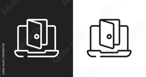 Backdoor icon. Linear black, white icon from web and hacker collection. Outline backdoor vector. Thin line symbol isolated on white and black background
