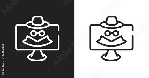Spyware icon. Linear black, white icon from web and hacker collection. Outline spyware vector. Thin line symbol isolated on white and black background