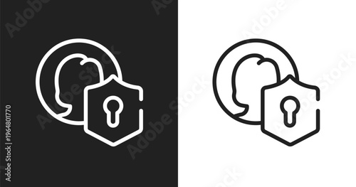 User protection icon. Linear black, white icon from web and hacker collection. Outline user protection vector. Thin line symbol isolated on white and black background