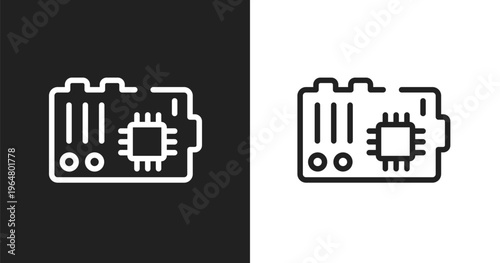 Mainboard icon. Linear black, white icon from computer collection. Outline mainboard vector. Thin line symbol isolated on white and black background