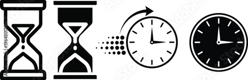 Time icon silhouette hourglass and clock symbols