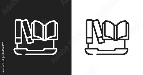 Encyclopedia icon. Linear black, white icon from online learning collection. Outline encyclopedia vector. Thin line symbol isolated on white and black background