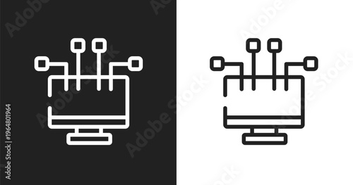 Streaming icon. Linear black, white icon from computer technology collection. Outline streaming vector. Thin line symbol isolated on white and black background