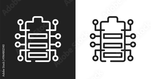 Battery status icon. Linear black, white icon from artificial intelligence collection. Outline battery status vector. Thin line symbol isolated on white and black background