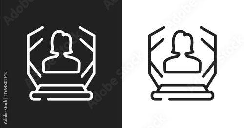 Hologram icon. Linear black, white icon from artificial intelligence collection. Outline hologram vector. Thin line symbol isolated on white and black background