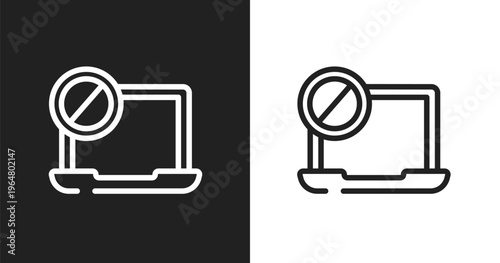 Ban icon. Linear black, white icon from internet security collection. Outline ban vector. Thin line symbol isolated on white and black background
