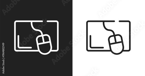 Mouse pad icon. Linear black, white icon from computer functions collection. Outline mouse pad vector. Thin line symbol isolated on white and black background