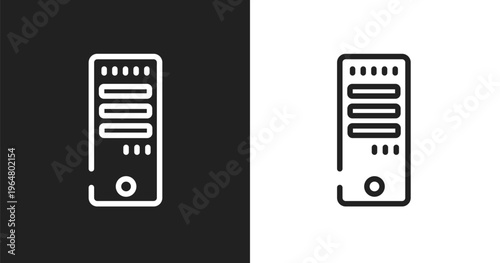 Computer tower icon. Linear black, white icon from computer functions collection. Outline computer tower vector. Thin line symbol isolated on white and black background