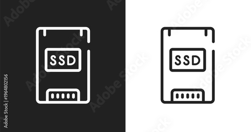 Solid state drive icon. Linear black, white icon from computer functions collection. Outline solid state drive vector. Thin line symbol isolated on white and black background