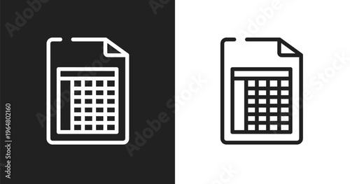 Spreadsheet icon. Linear black, white icon from computer functions collection. Outline spreadsheet vector. Thin line symbol isolated on white and black background