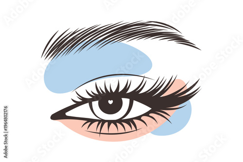 Woman eye with long eyelashes and eyebrow. Abstract eye makeup. Fashion illustration.