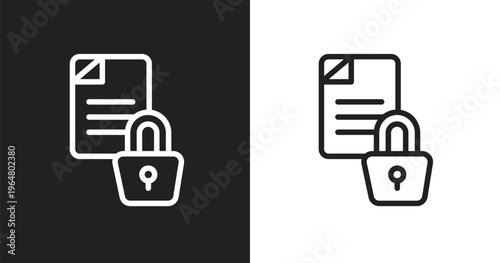 Encrypted data icon. Linear black, white icon from data organization collection. Outline encrypted data vector. Thin line symbol isolated on white and black background