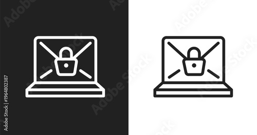 Ransomware icon. Linear black, white icon from cyber crimes collection. Outline ransomware vector. Thin line symbol isolated on white and black background