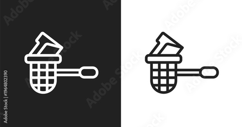 Stealing data icon. Linear black, white icon from cyber crimes collection. Outline stealing data vector. Thin line symbol isolated on white and black background