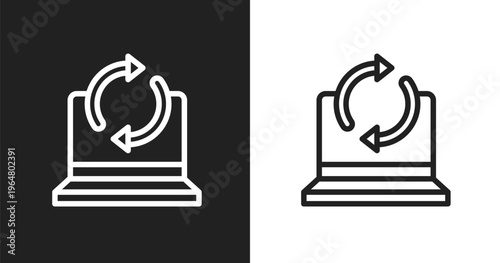 Recovery icon. Linear black, white icon from cyber crimes collection. Outline recovery vector. Thin line symbol isolated on white and black background