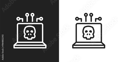 Dangerous icon. Linear black, white icon from cyber crimes collection. Outline dangerous vector. Thin line symbol isolated on white and black background