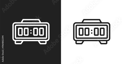Digital clock icon. Linear black, white icon from hardware collection. Outline digital clock vector. Thin line symbol isolated on white and black background