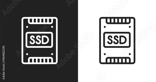 Ssd icon. Linear black, white icon from hardware collection. Outline ssd vector. Thin line symbol isolated on white and black background