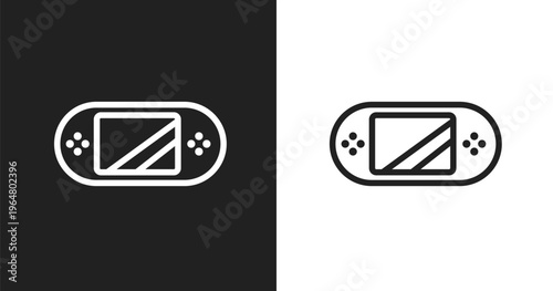 Handheld console icon. Linear black, white icon from hardware collection. Outline handheld console vector. Thin line symbol isolated on white and black background